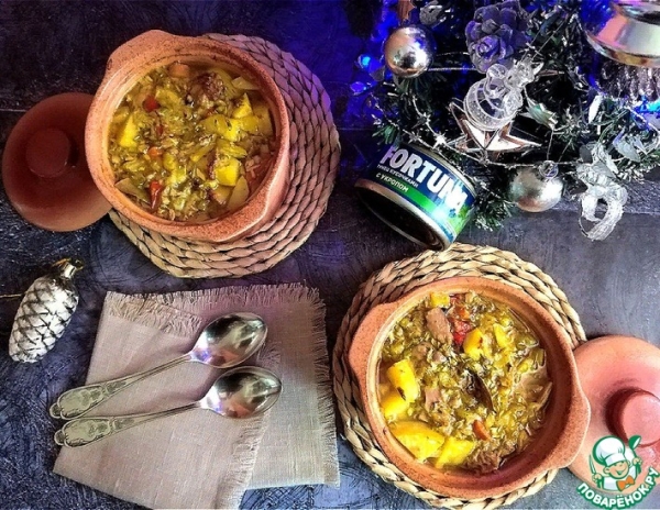 Жаркое в горшочке с тунцом в укропе Жаркое в горшочке с тунцом в укропе