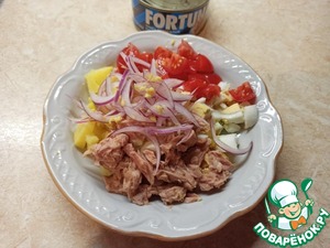 Овощной салат с тунцом и имбирём