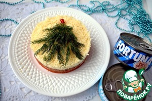 Слоеный салат с консервированным тунцом "Елочка"