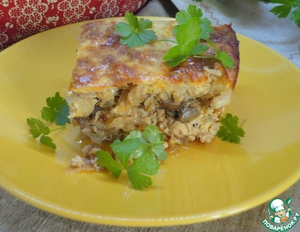 Капустная запеканка с фаршем и грибами
