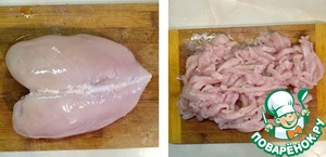 Паста с куриным филе и шампиньонами