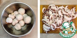 Паста с куриным филе и шампиньонами