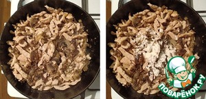 Паста с куриным филе и шампиньонами