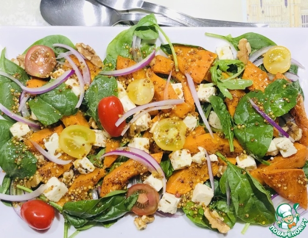 Салат с тыквой, шпинатом и заправкой Шерри Салат с тыквой, шпинатом и заправкой Шерри