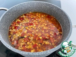 Рагу из баклажанов с зеленой чечевицей