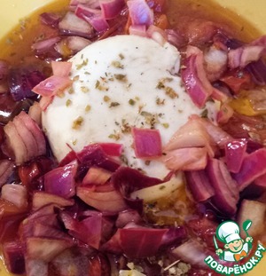 Теплый салат из помидоров, моцареллы и орегано Теплый салат из помидоров, моцареллы и орегано