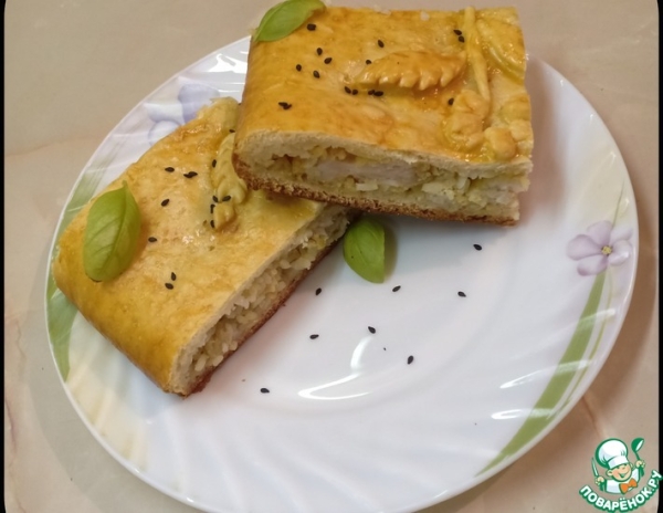 Кулебяка с рисом, луком, яйцами, рыбой Кулебяка с рисом, луком, яйцами, рыбой