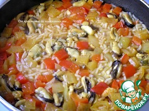 Рис мелосо с мидиями и овощами Рис мелосо с мидиями и овощами