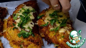 Картофельные лепешки с курицей и грибами Картофельные лепешки с курицей и грибами