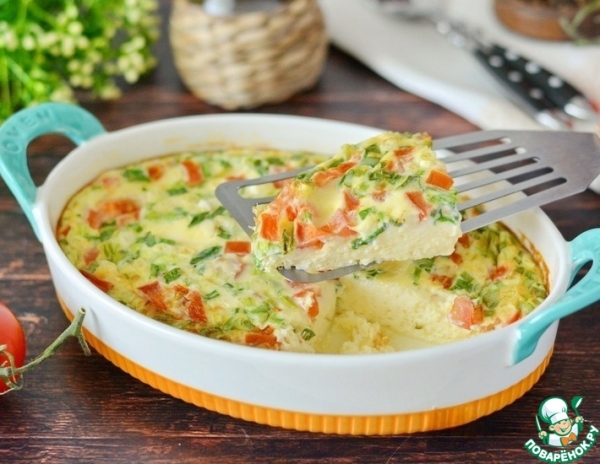 Омлет с помидорами и зелёным луком Омлет с помидорами и зелёным луком