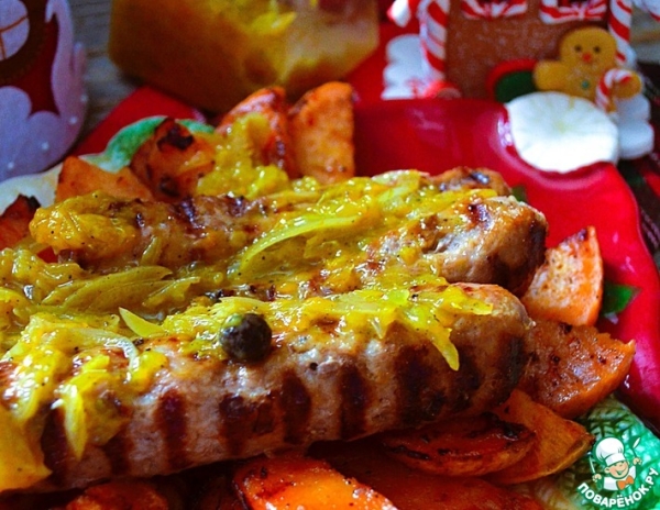 Купаты из индейки с апельсиново-мандариновым соусом Купаты из индейки с апельсиново-мандариновым соусом