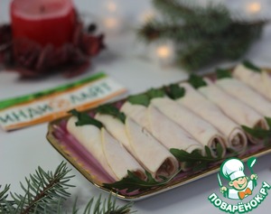 Рулетики из ветчины с сырной начинкой