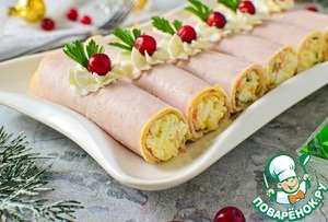 Праздничные рулеты из ветчины Праздничные рулеты из ветчины