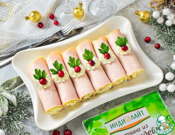 Праздничные рулеты из ветчины Праздничные рулеты из ветчины