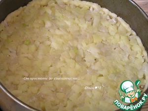 Мясной пирог с рисом, луком, яблоками